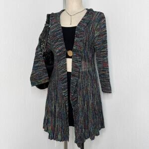 Fairycore Boho Multicolor Knit Cardigan Single Button 3/4 Sleeves,